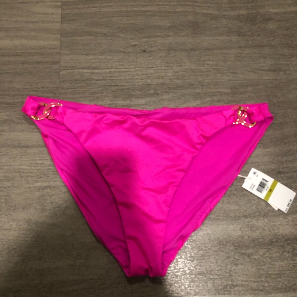 NWT Trina Turk Vibrant Pink Bikini Bottom with Gold Accents Sz 14